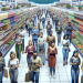 "Shoppers engage with Winn-Dixie mobile app in ultra-realistic digital illustration."